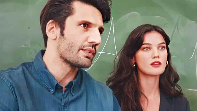 From Kara Sevda Romance to Yargı Special Assistant in Season 3-min Yargı turkish tv series featuring a close up of Pinar Deniz with curly hair and red lips and Kaan Urgancıoğlu with a blue shirt
